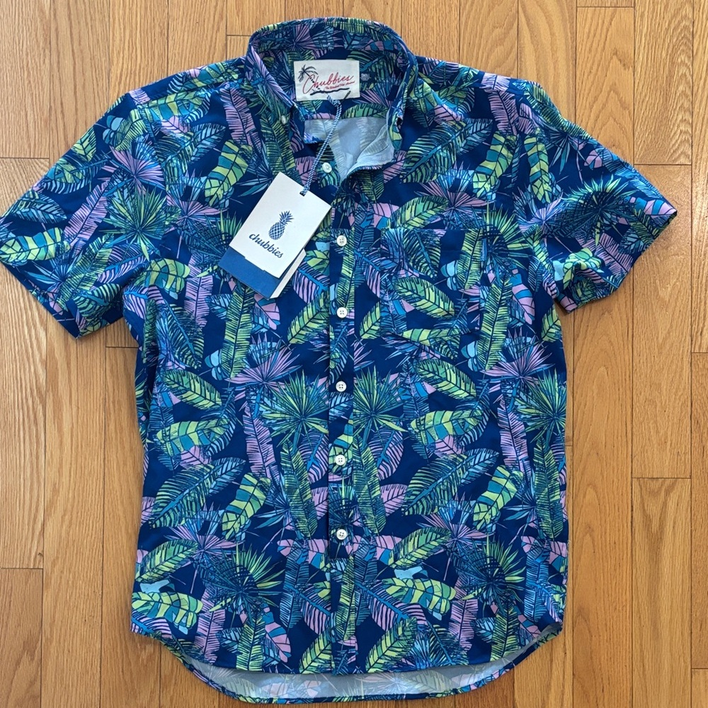 Chubbies Blue and Green Tropical Print Shirt